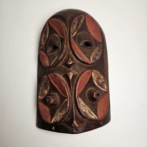 Bembe Hand-Carved Vintage Wooden African Mask, Size 13"h